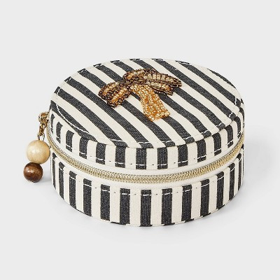 Round Beaded Palm Tree Travel Jewelry Storage Case - A New Day™ Black/Gold | Target