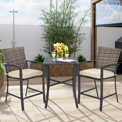 Square 2 - Person 27.5'' Long Bistro Set with Cushions | Wayfair North America