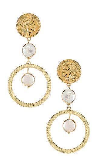 Ettika Coin & Pearl Drop Earring in Gold | REVOLVE | Revolve Clothing (Global)