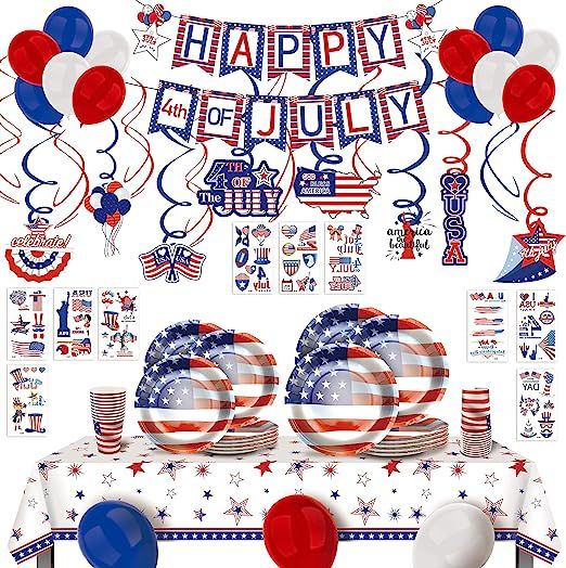 144pcs 4th of July Independence Day Party Supplies for 20 Guests, Independence Party Decorations ... | Amazon (US)