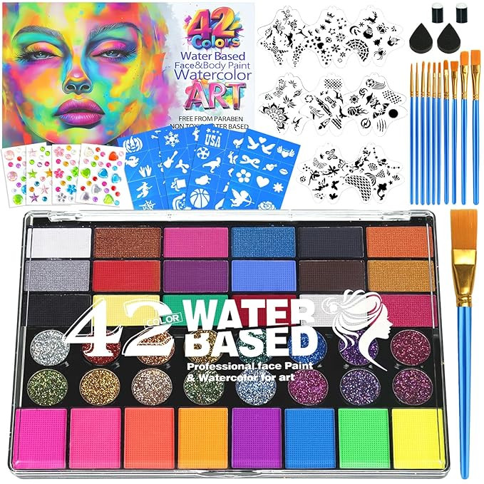 Professional Face Painting Kit for Kids – 42 Color Water Activated Facepaint Makeup Kit, Non-To... | Amazon (US)