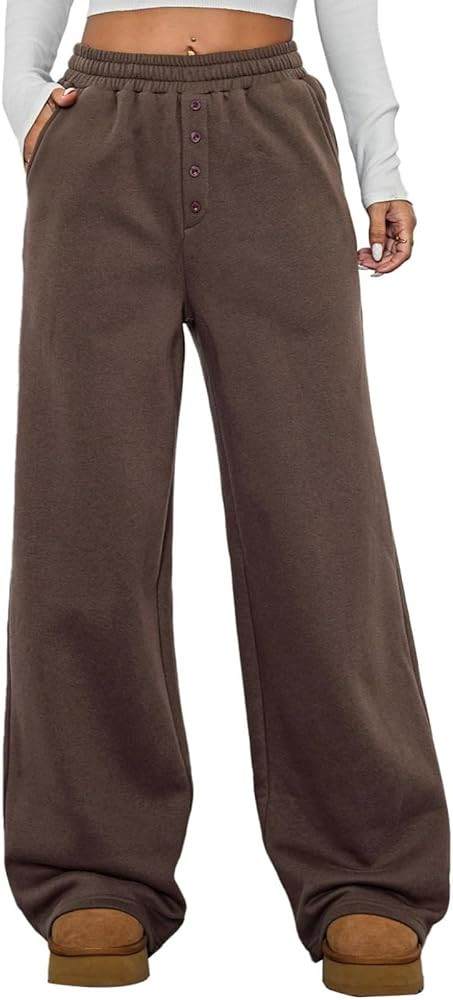 Aleumdr Womens Wide Legs Sweatpants Fleece Lined High Waisted Baggy Pants 2026 Trendy Casual Athl... | Amazon (US)
