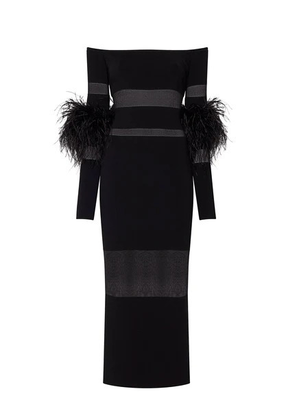 COTTON VISCOSE INTARSIA FEATHER DRESS | LAPOINTE