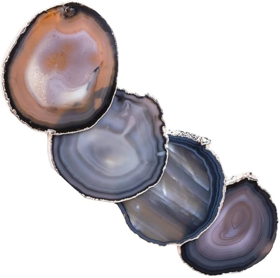 Nature's Decorations Natural Agate Stone Coasters with Real Silver Edge - Set of 4 Polished Geode... | Amazon (US)