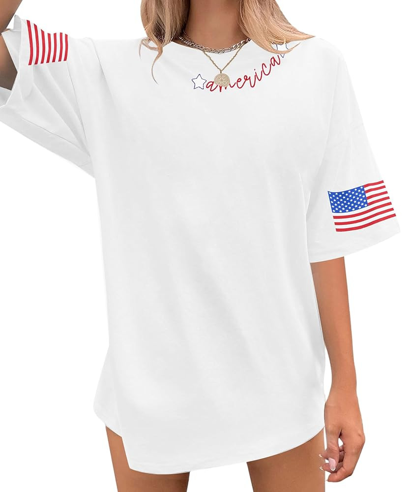 4th of July Shirts Women USA Shirt American Flag Shirt Oversized Patriotic American Pround Tee In... | Amazon (US)