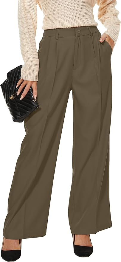 Women Wide Leg High Waist Wide Leg Pants Loose Fit Back Elastic Waist Pleated Front Trousers for ... | Amazon (US)
