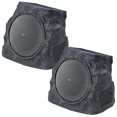 uuffoo 2-Pack Solar Powered Rock Speakers Outdoor Water-Resistant IP44 Rock Speaker with Lights R... | Amazon (US)
