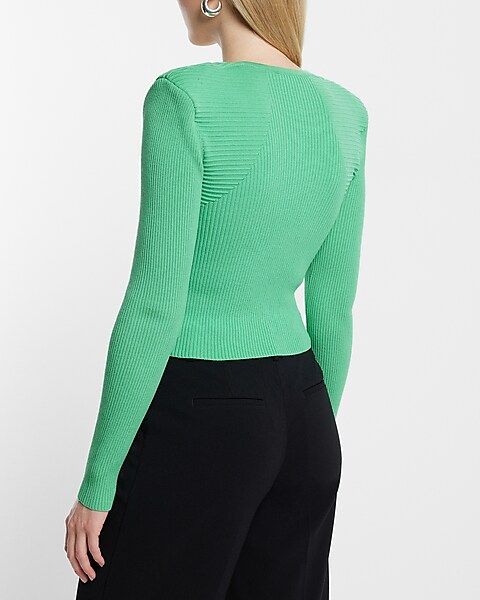 Ribbed Sweetheart Neckline Padded Shoulder Sweater | Express