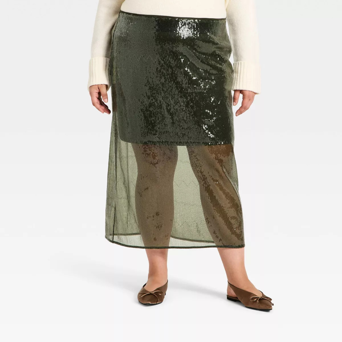 Women's Sequin Midi Skirt - A New Day™ Olive Green | Target