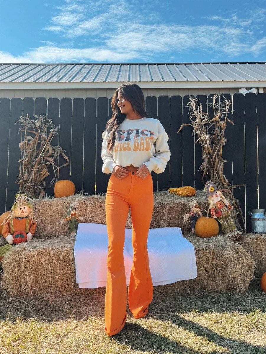 Fiona High Waisted Bell Bottom Flare Jeans - Orange | Willow Boutique