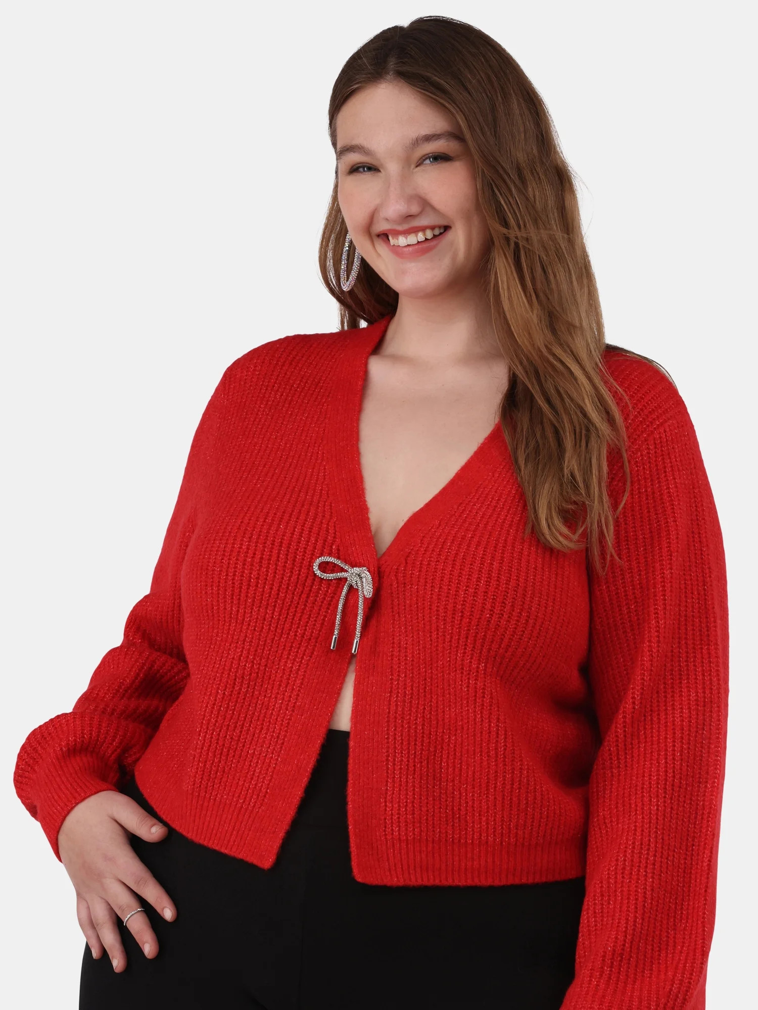 No Boundaries Rhinestone Bow Cardigan, Women's | Walmart (US)