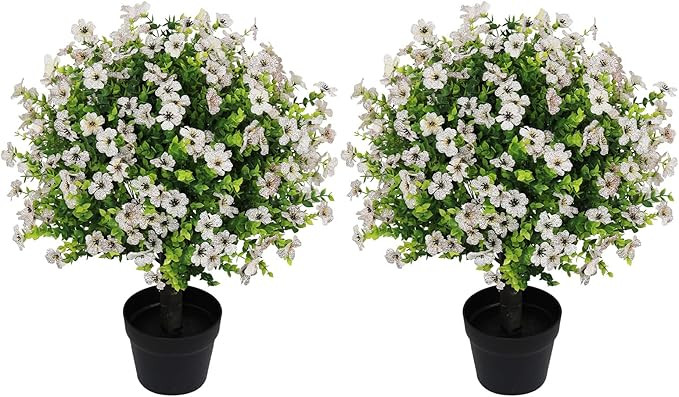 24" Artificial Eucalyptus Potted Plants Outdoor Set of 2 – UV Resistant Faux Topiary-Style Gree... | Amazon (US)