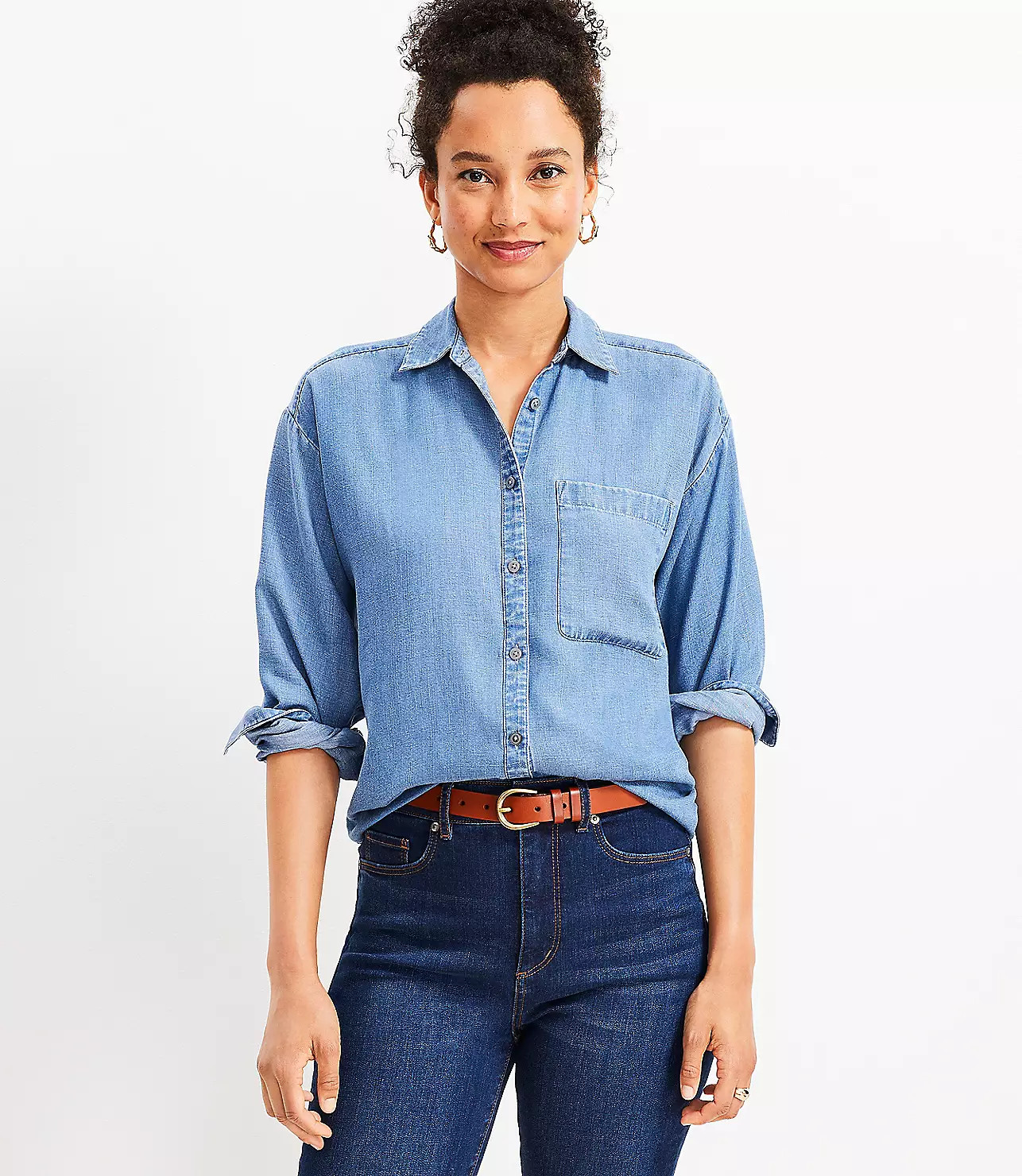 Chambray Everyday Oversized Pocket Shirt | LOFT