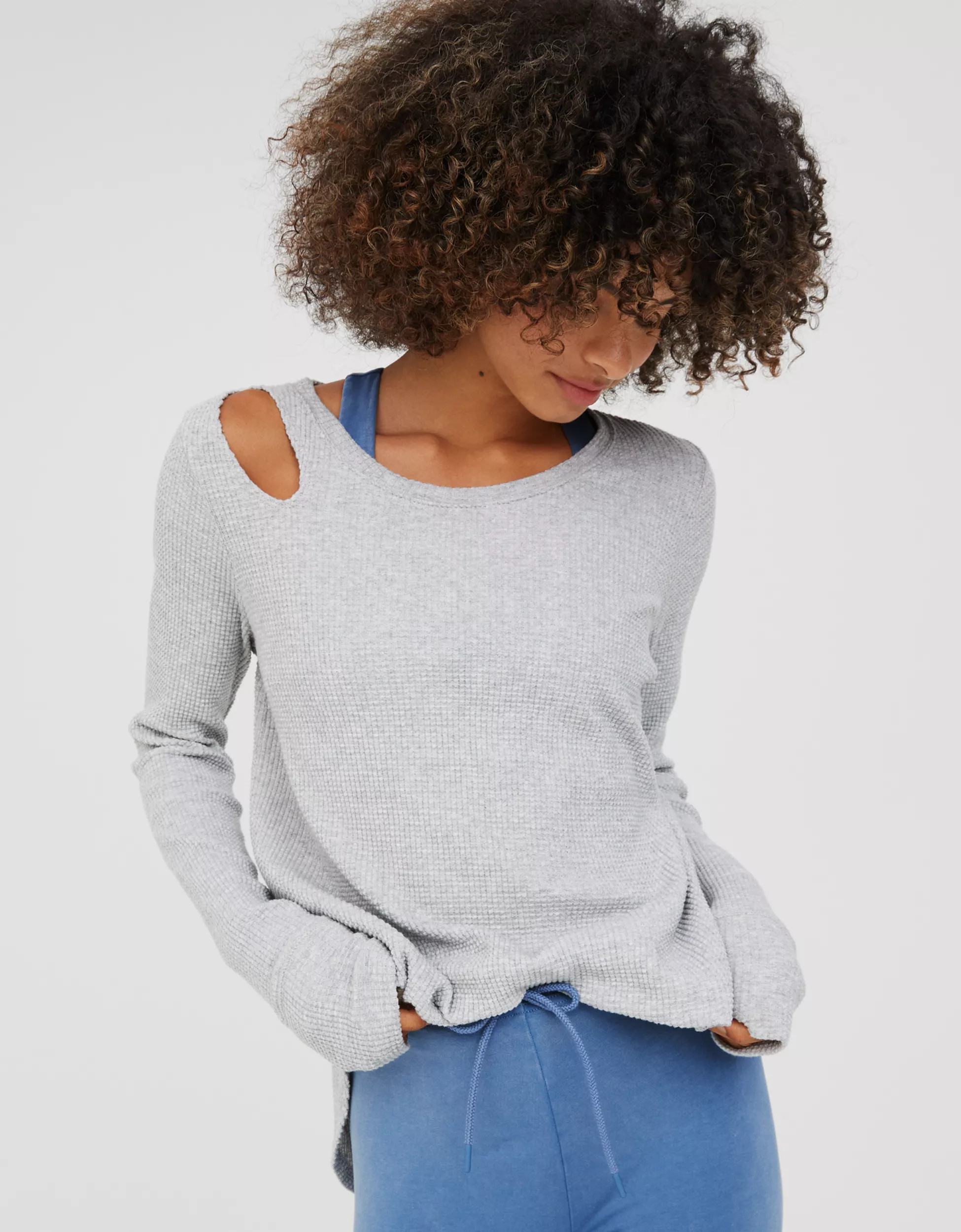 OFFLINE By Aerie Wow! Waffle Cut Out Shoulder T-Shirt | Aerie