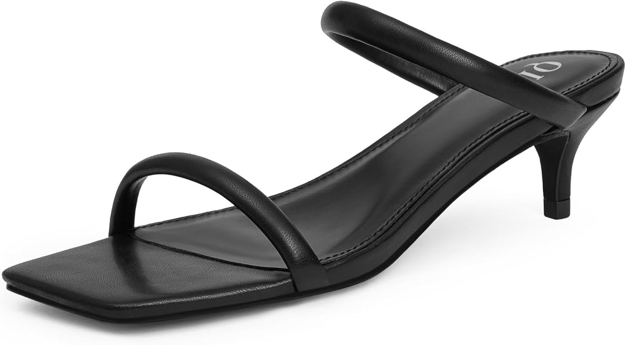 Kitten Heels Women Two Strap Heels Open Square Toe Heeled Sandals Low Heels for Women Slip on Sli... | Amazon (US)