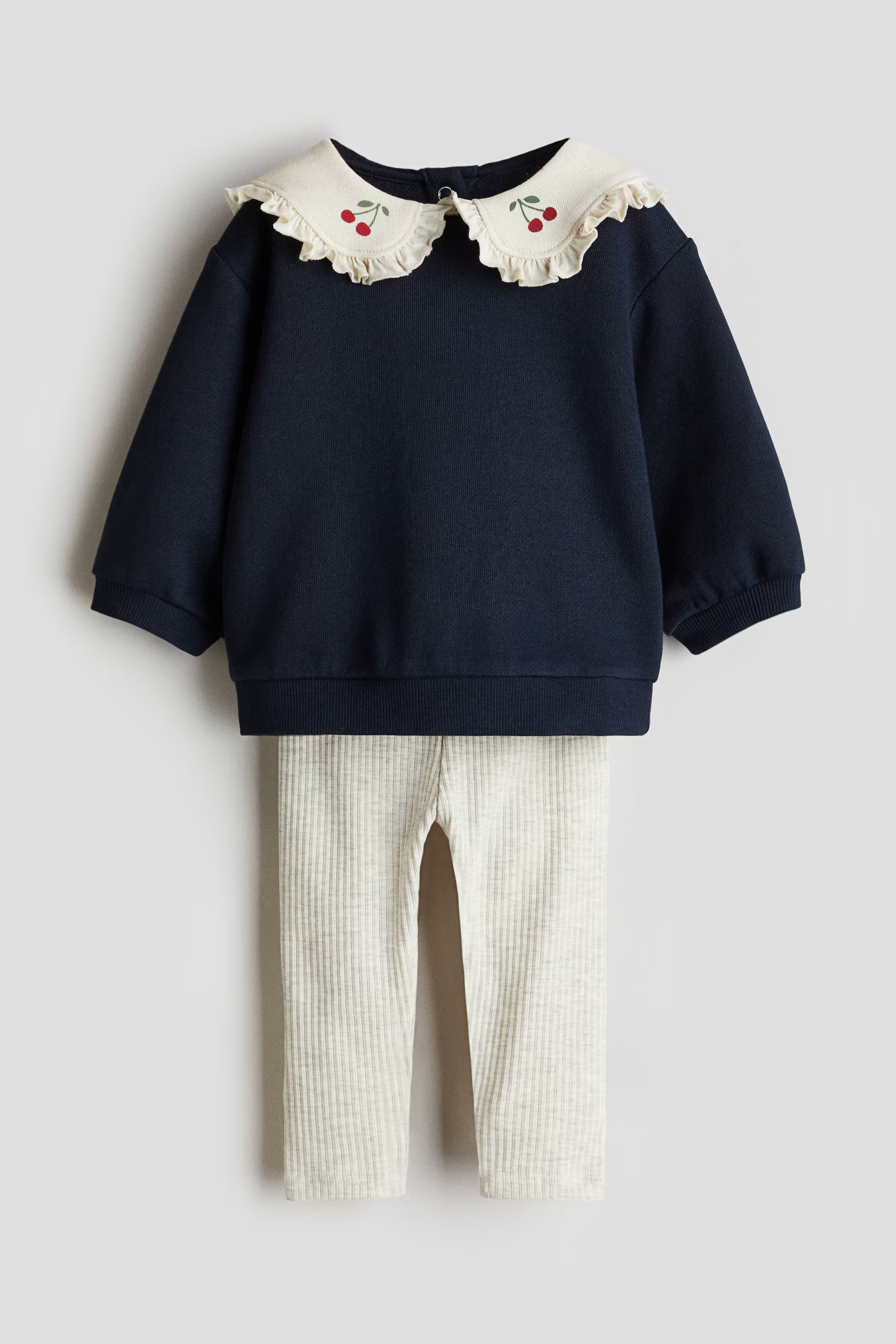 2-Piece Sweatshirt and Leggings Set - Navy blue/beige melange - Kids | H&M US | H&M (US + CA)