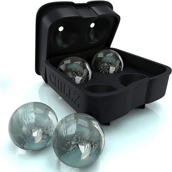 Chillz Ice Ball Maker Mold - Black Flexible Silicone Ice Tray - Molds 4 X 4.5cm Round Ice Ball Sp... | Amazon (US)