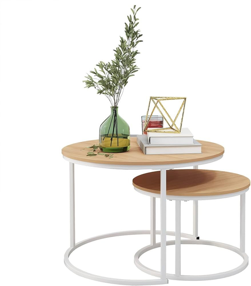 HOJINLINERO Industrial Round Coffee Table Set of 2 End Table for Living Room,Stacking Side Tables... | Amazon (US)