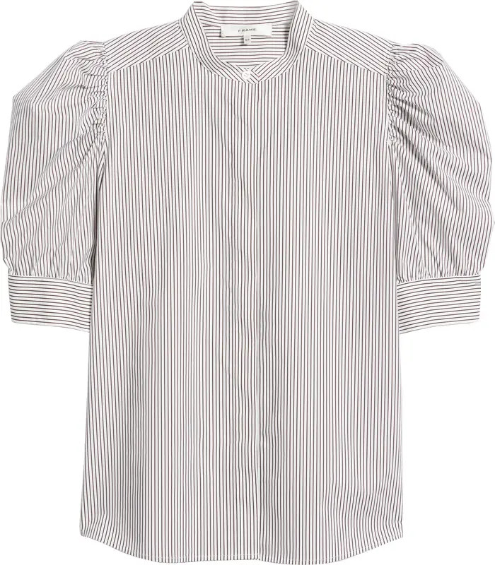FRAME The Shirred Puff Sleeve Stripe Organic Cotton Top | Nordstrom | Nordstrom