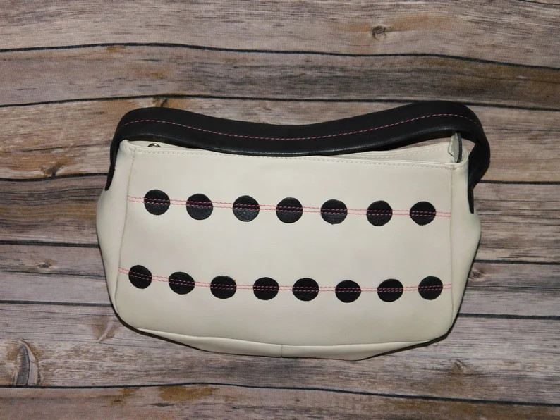 Vintage 90s Jazmin Chebar White Black Dot Stripe Purse Top Handle Leather Op Pop Art Handbag Geom... | Etsy (US)