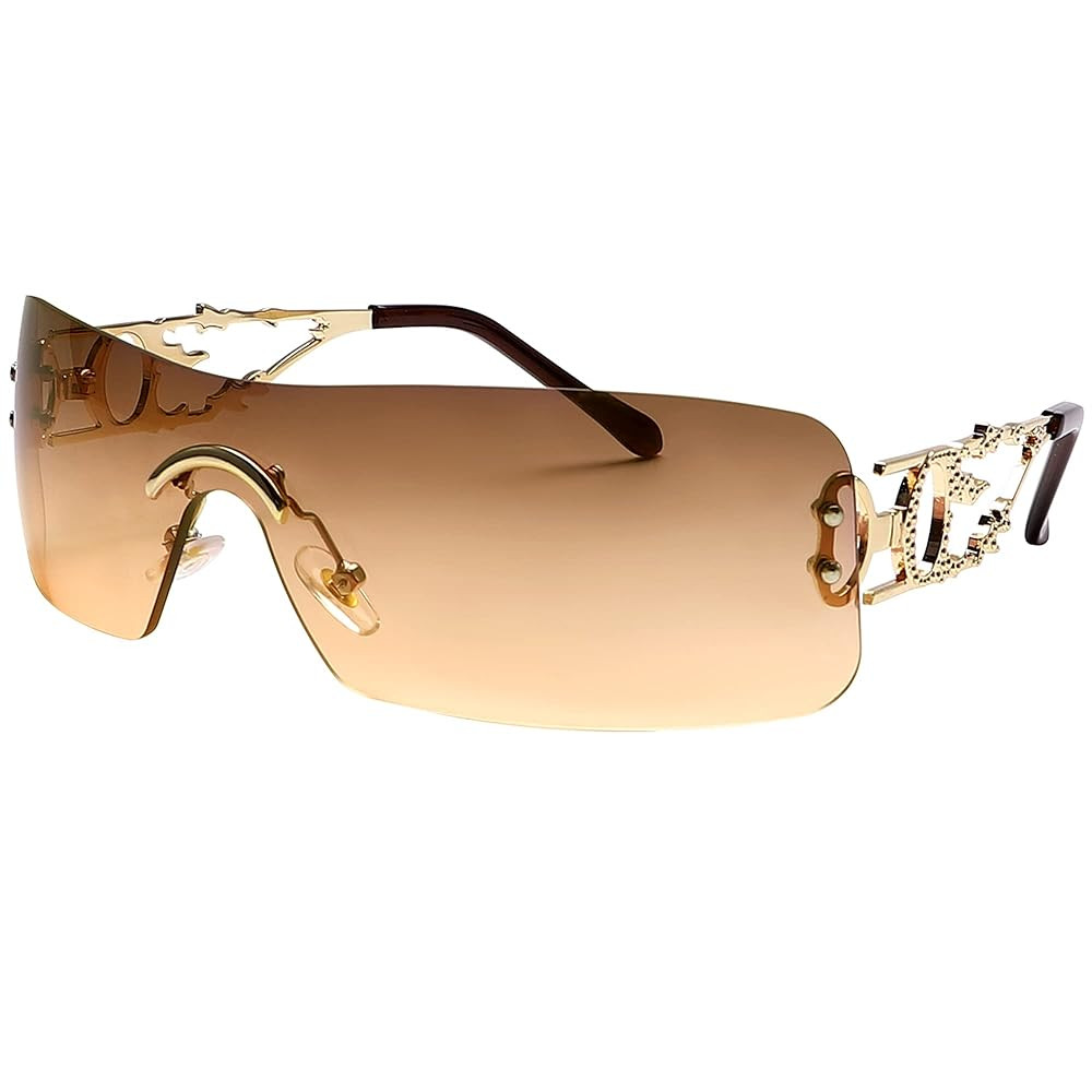 Rimless Y2k Sunglasses For Women Men Rectangle Vintage glasses Fashion Flame Metal Sunglass Frame... | Amazon (US)