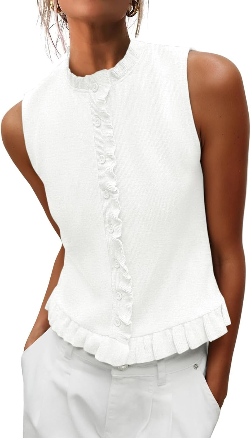 Women's Sleeveless Pleated Cardigan Sweater Button Down Knit Vest | Amazon (US)