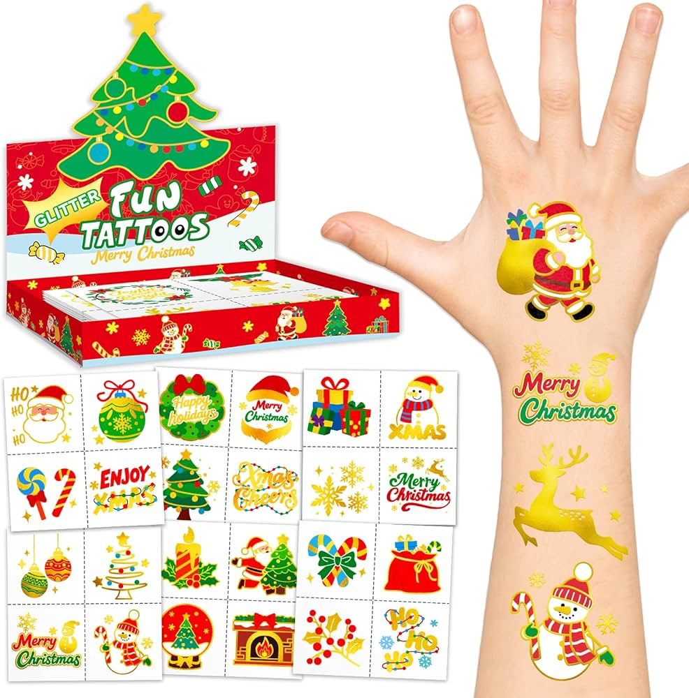 EMOME Metallic Christmas Tattoos for Kids, 100 PCS Temporary Tattoo Stickers for Christmas Party ... | Amazon (US)