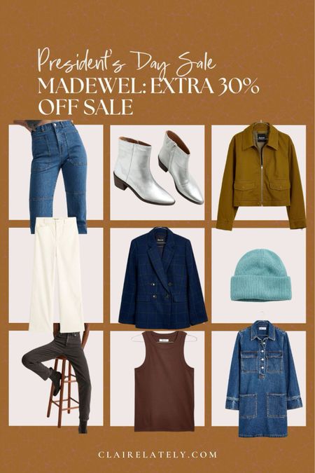 President’s day sale at Madewell extra 30% off sale! Favorites include  Denim dress, straight leg jeans, metallic silver ankle boots, wide leg white corduroy, navy blazer, beanie hat. 
Note - Some items are final sale 
❤️ Claire Lately 

#LTKsalealert #LTKstyletip #LTKmidsize