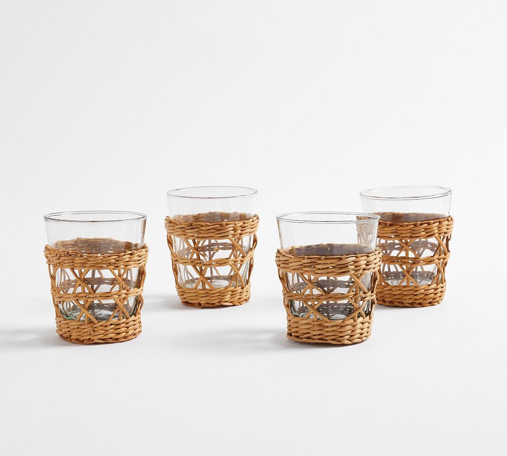 Handwoven Wicker and Glass Tumblers - Set of 4 | Pottery Barn (US)