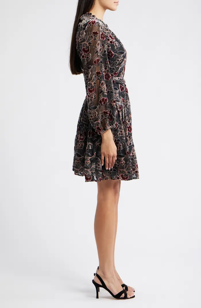 Julia Jordan Burnout Velvet Floral Long Sleeve Fit & Flare Dress | Nordstrom | Nordstrom