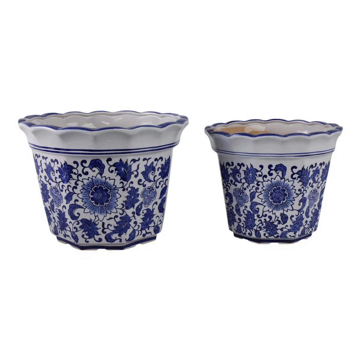 Bethony Stoneware Ceramic Planters with Scalloped Edge and Floral Relief Detail, Decorative Handc... | Wayfair North America