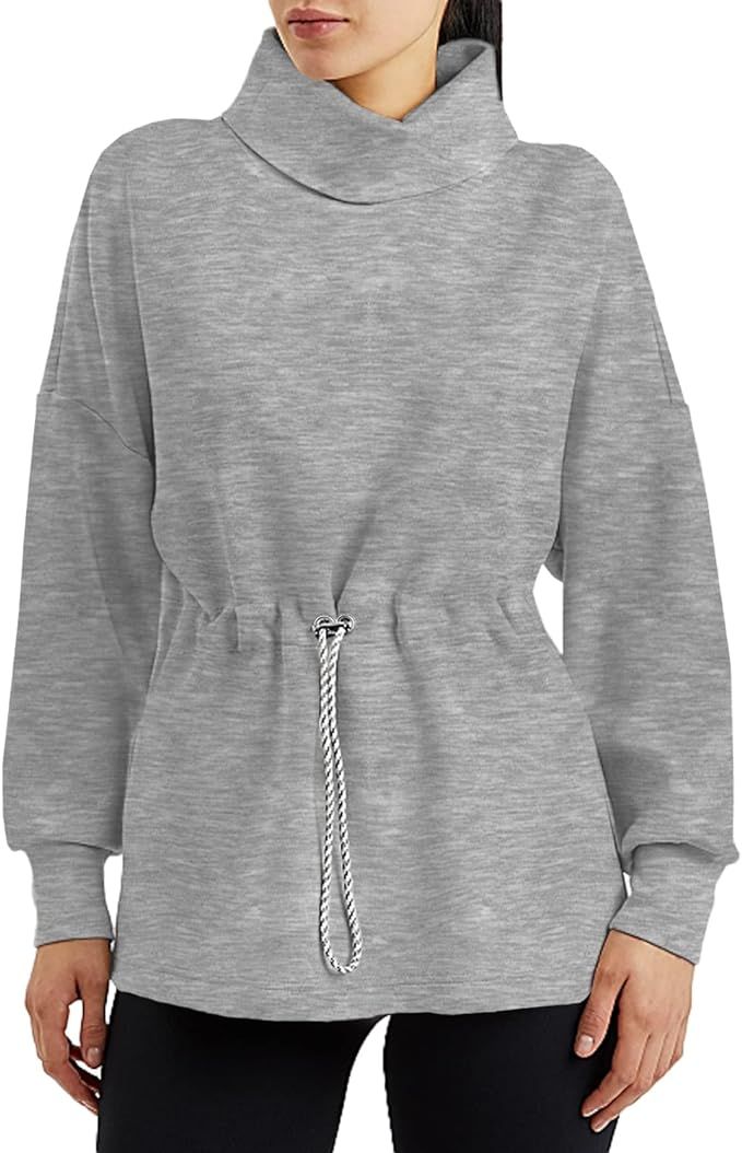 Doshoop Women's Turtleneck Sweatshirts Long Sleeve Pullover Tops Side Slit Tunic Shirts with Draw... | Amazon (US)
