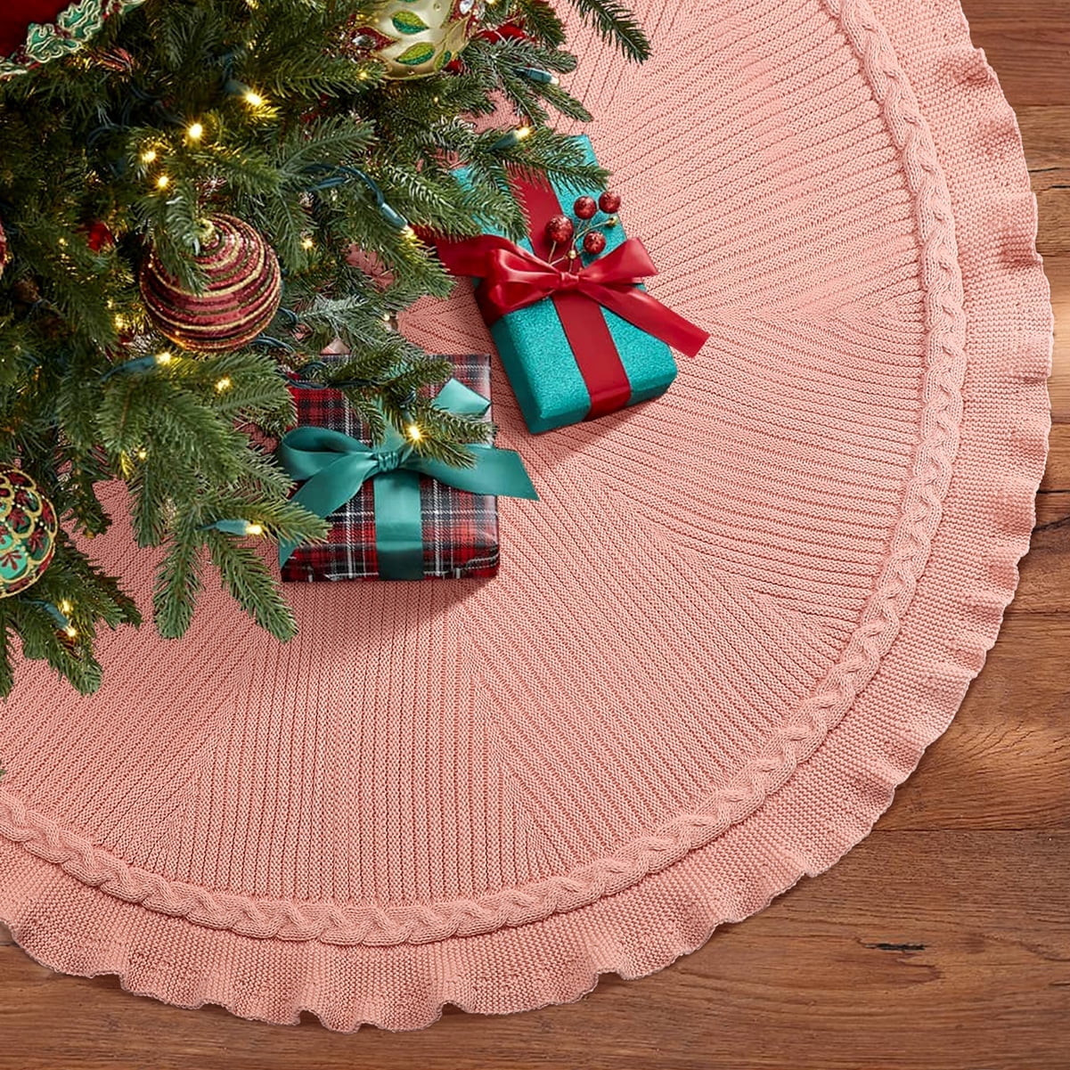 Ayieyill 48 inches Pink Christmas Tree Skirt, Knitted Thick Rustic Xmas Tree Skirt Christmas Deco... | Walmart (US)