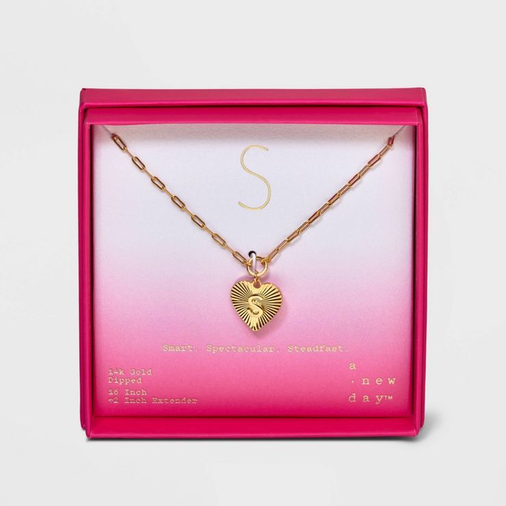 14K Gold Dipped Initial Diamond Cut Heart Pendant Necklace - A New Day™ Gold | Target
