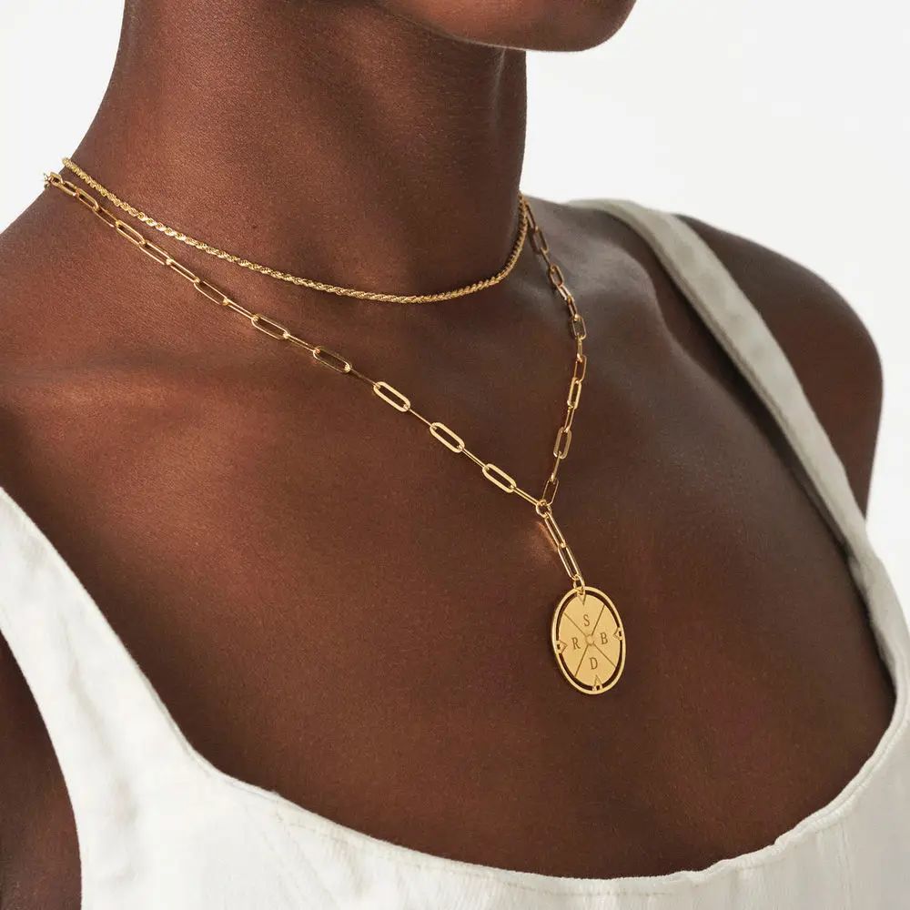 Engraved Compass Necklace - Gold Vermeil | Oak & Luna (US)