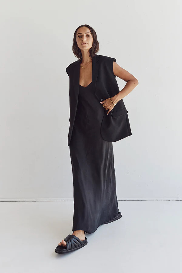 KINGSTON BLACK CUPRO MIDI DRESS | DISSH