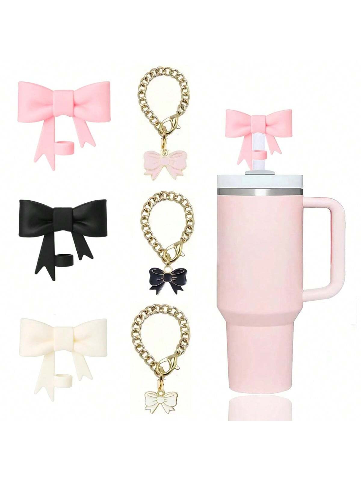 1set/2pcs Bowknot Silicone Straw Topper, Adjustable Metal Cup Charm Decoration, Fit For 30oz & 40... | SHEIN