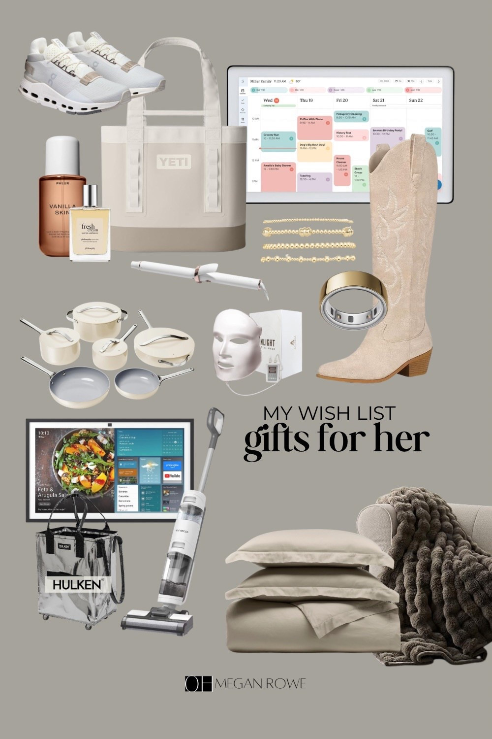 My wish list gift guide for her is finally here 🤍✨
If you’re shopping for moms, sisters, best friends, or just treating yourself this season, these are my absolute favorite gifts for her. Cozy home must-haves, beauty favorites, kitchen essentials, tech upgrades, and a few splurge-worthy items every woman would love under the tree.

This guide includes:
• Cozy blankets + bedding
• On Cloud sneakers
• YETI tote
• LED skincare mask
• Curling iron
• Cookware set
• Smart home calendar
• Jewelry + bracelets
• Western boots
• Oura ring + home tech finds
• Hulken bag + top-rated vacuum

Perfect for holiday gifting, stocking upgrades, or last-minute ideas for moms and women who have everything.

Tap to shop all my favorite gifts for her in one place  

#LTKmomlife #LTKHoliday #LTKGiftGuide