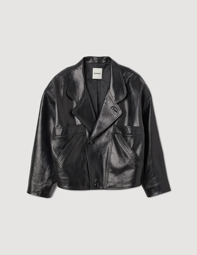 Oversized leather jacket | Sandro-Paris US
