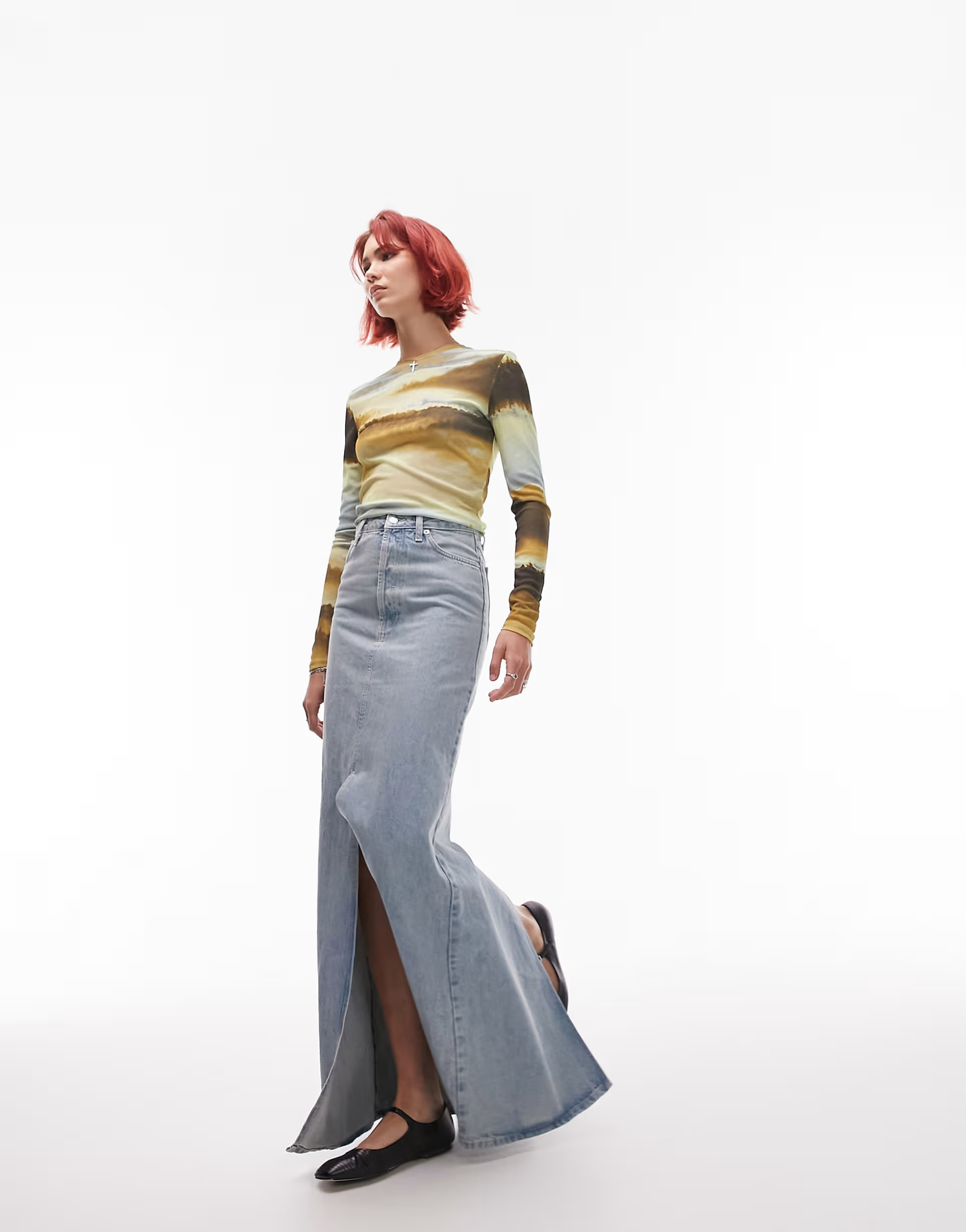 Topshop Tall denim double split maxi skirt in bleach | ASOS (Global)