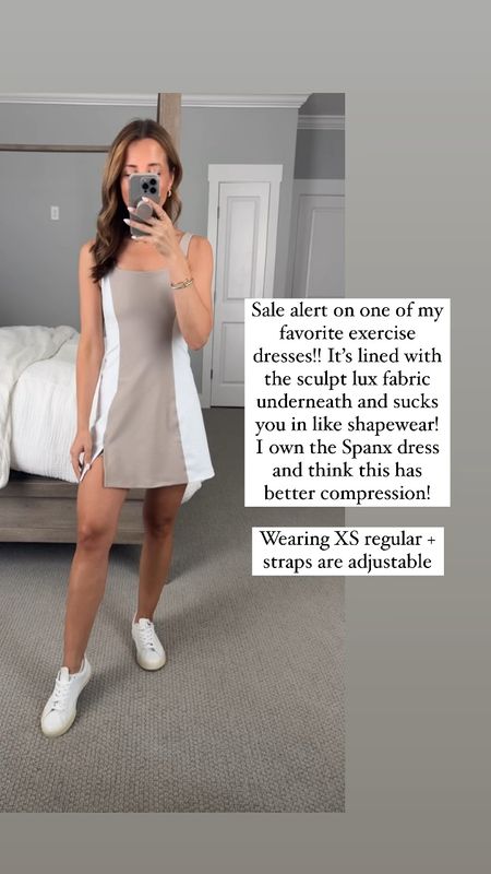 Baseball mom. One of my favorite exercise dresses! Abercrombie Sculpt Lux dress in XS regular. Adjustable straps and shorts/pockets under. Disney outfit. Athletic dress. Spring outfit. Tennis dress. Athleisure. Summer outfit. Lululemon belt bag. Veja Esplar sneakers. 

#LTKshoecrush #LTKActive #LTKfitness