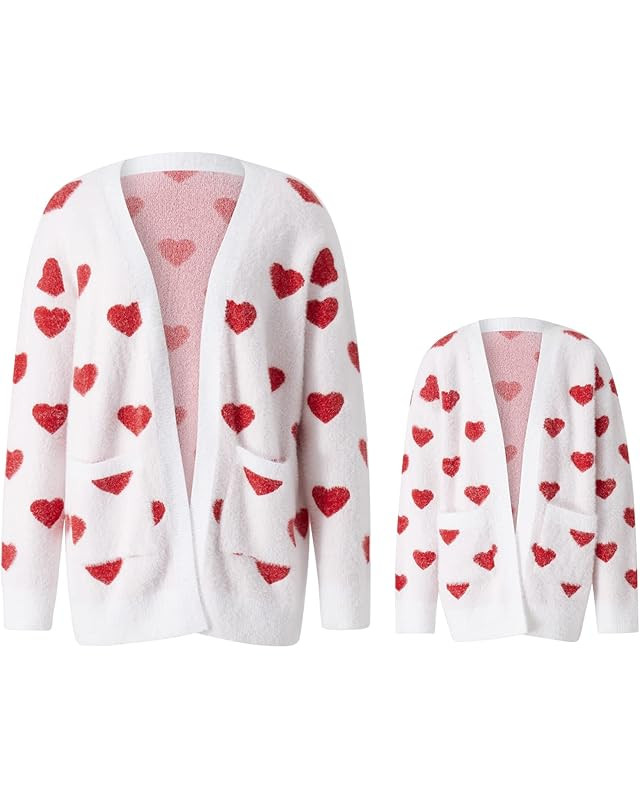 Mother and Me Matching Outfits Heart Sweater Cardigan Valentines Day Clothes Long Sleeve Sweater ... | Amazon (US)