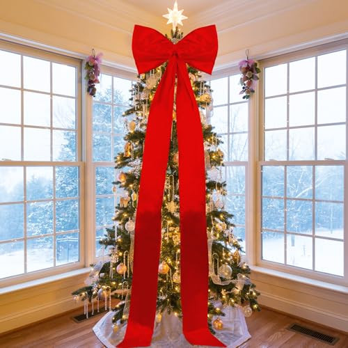 Extra Large Christmas Tree Topper Bow 90x22 Inch Giant Satin Bow with Long Streamers Huge Xmas Tree Topper Bows Decoration for Home Wreath Wall Backdrop Holiday Birthday Wedding Party Decor (Red) | Amazon (US)
