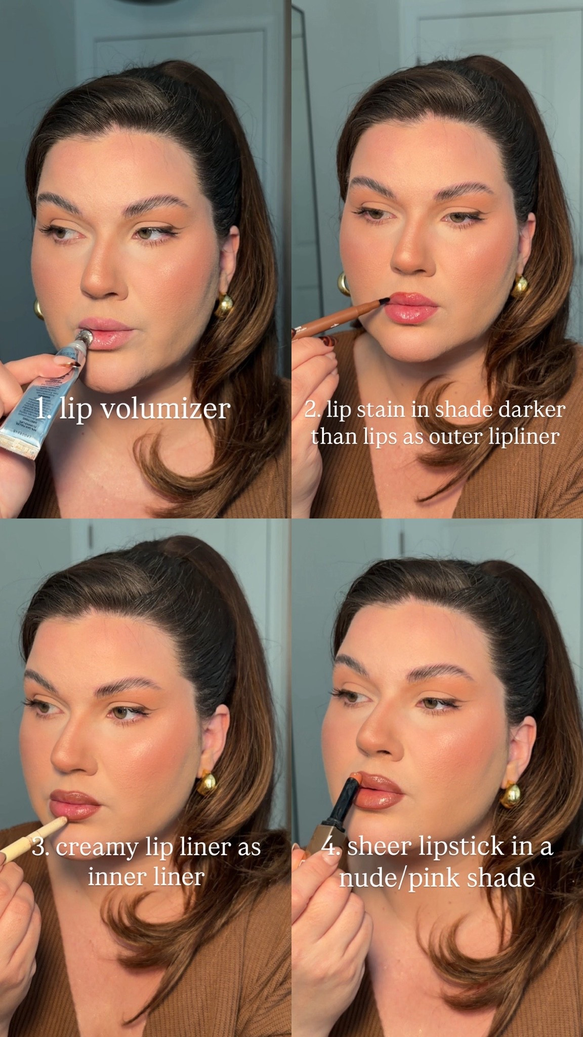 The lip combo that makes everyone think I get filler 🤫⬇️

1. Start with @rocskincare Lip Volumizer with Peptides
2. Line the outer line of your lips with @hudabeauty  lip stain in a color a couple shades darker than your natural lip color
3. Line the inner line of your lips with a creamy blur liner (like the Versed Lip Frame Defining Lipliner) in a shade lighter than the lip stain you used 
4. Use a nude/pink of your choice in a sheet lipstick like the NARS Afterglow Lip Shine