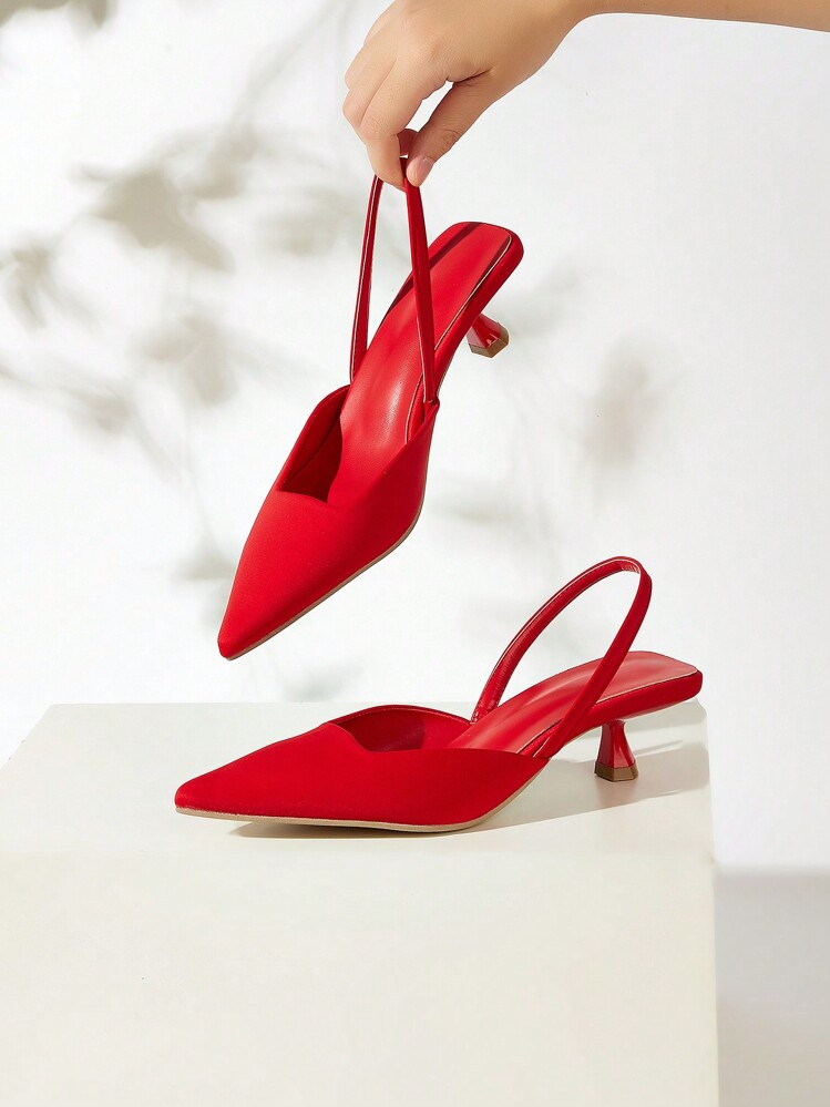 Women's Solid Color Kitten Heel Shoes, Elegant Pointed Toe High Heels, Ankle Strap High Heels | SHEIN
