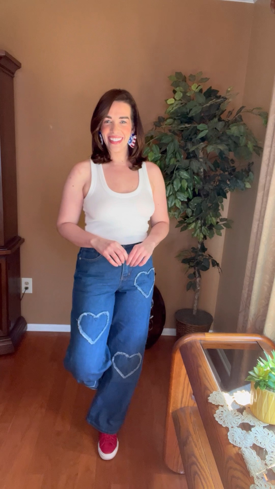 4th of July Outfit - white tank (size small), heart jeans (size 27), red sneakers (size 8.5). #4thofjulyoutfit #fourthofjuly #fourthofjulyoutfit #whitetank #whitecami #tank #cami #denim #jeans #heartdenim #heartjeans #sneakers #redsneakers #casualoutfit 

#LTKSummerSales #LTKFindsUnder100 #LTKStyleTip