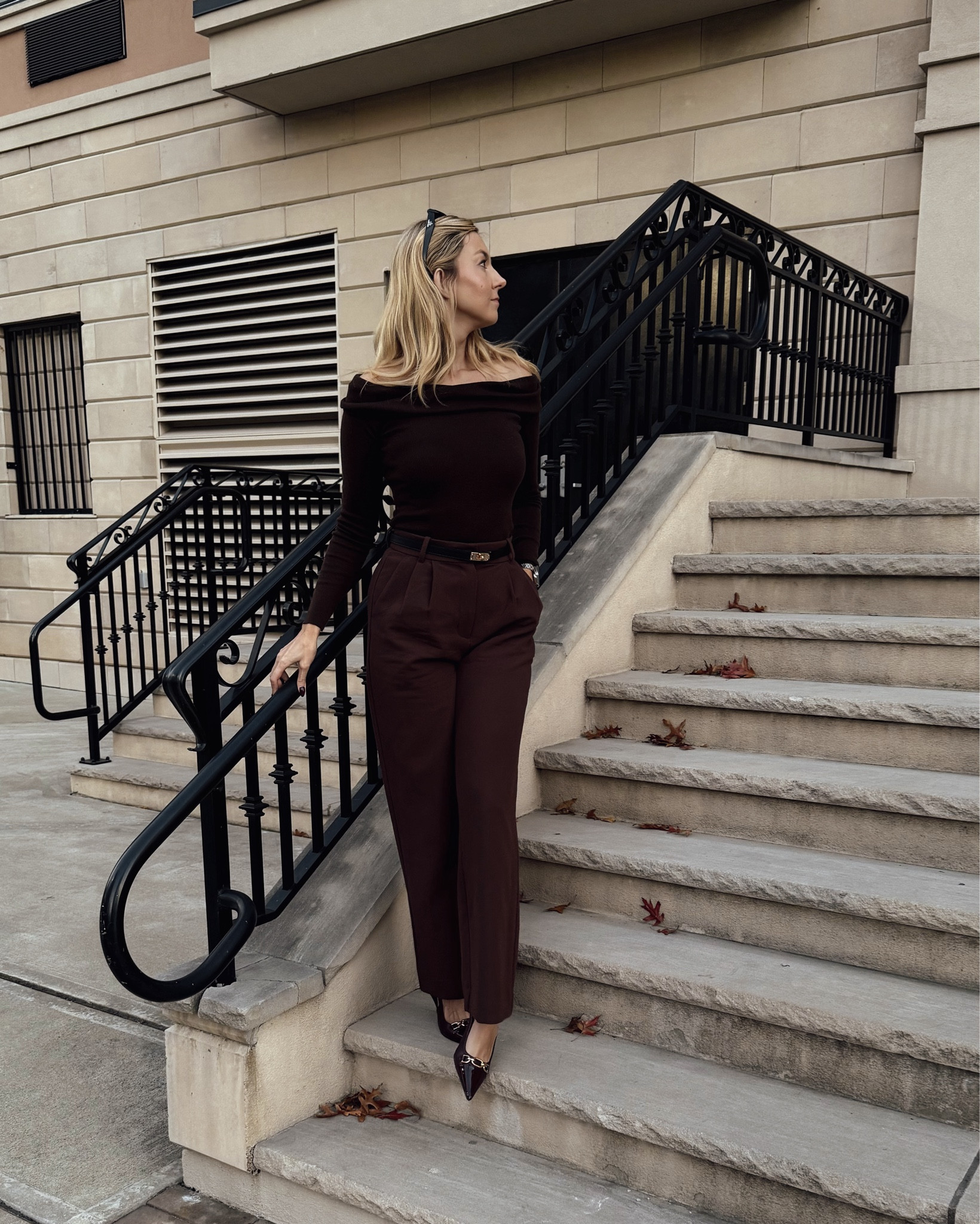 Autumn aesthetic - chocolate brown outfit: 
Brown wide leg pants,
Brown off the shoulder sweater,
Burgundy slingbacks 

My shoes are from JustFab, linking similar! 

Fall outfit, fall fashion, burgundy outfit, European chic, business casual outfit, brown pants outfit 


#LTKStyleTip #LTKWorkwear #LTKShoeCrush