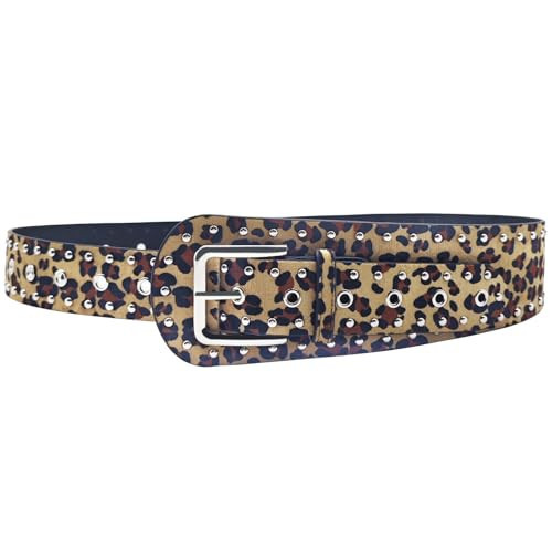 VQYVRZC Women's Chunky Big Statement Belt for Festival,Studded Accessories Punk Goth Style Leopard Print | Amazon (US)