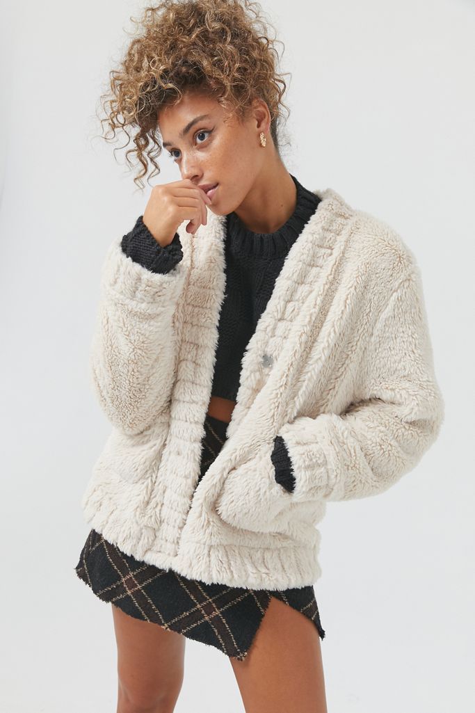 UO Hannah Plush Cardigan Jacket | Urban Outfitters (US and RoW)