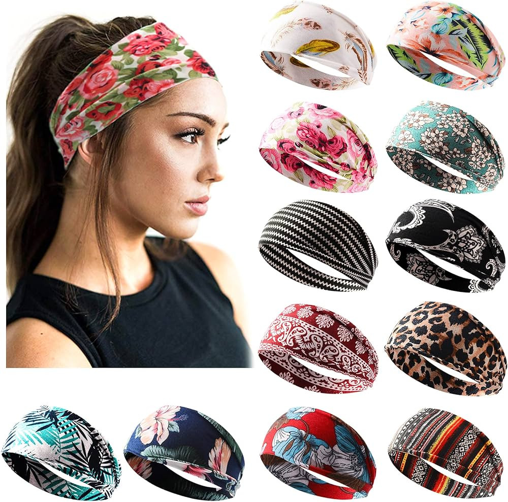 Jesries 12 Pack Headbands for Women Boho Printed Non Slip Hair Band Sport Yoga Running Elastic Sw... | Amazon (US)